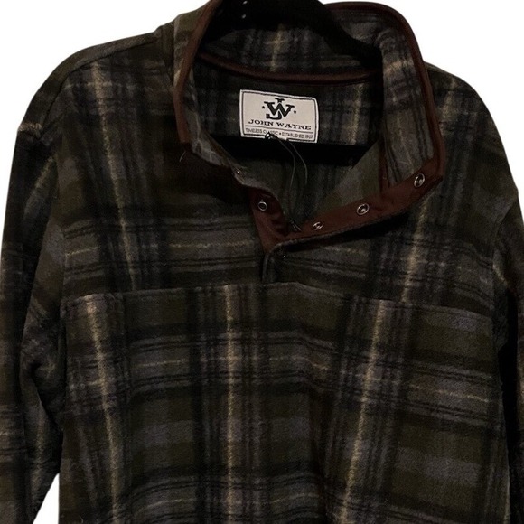 John Wayne Sweater Men Size XL Gray Henley Button Plaid Flannel Pullover Cowboy - Picture 1 of 11